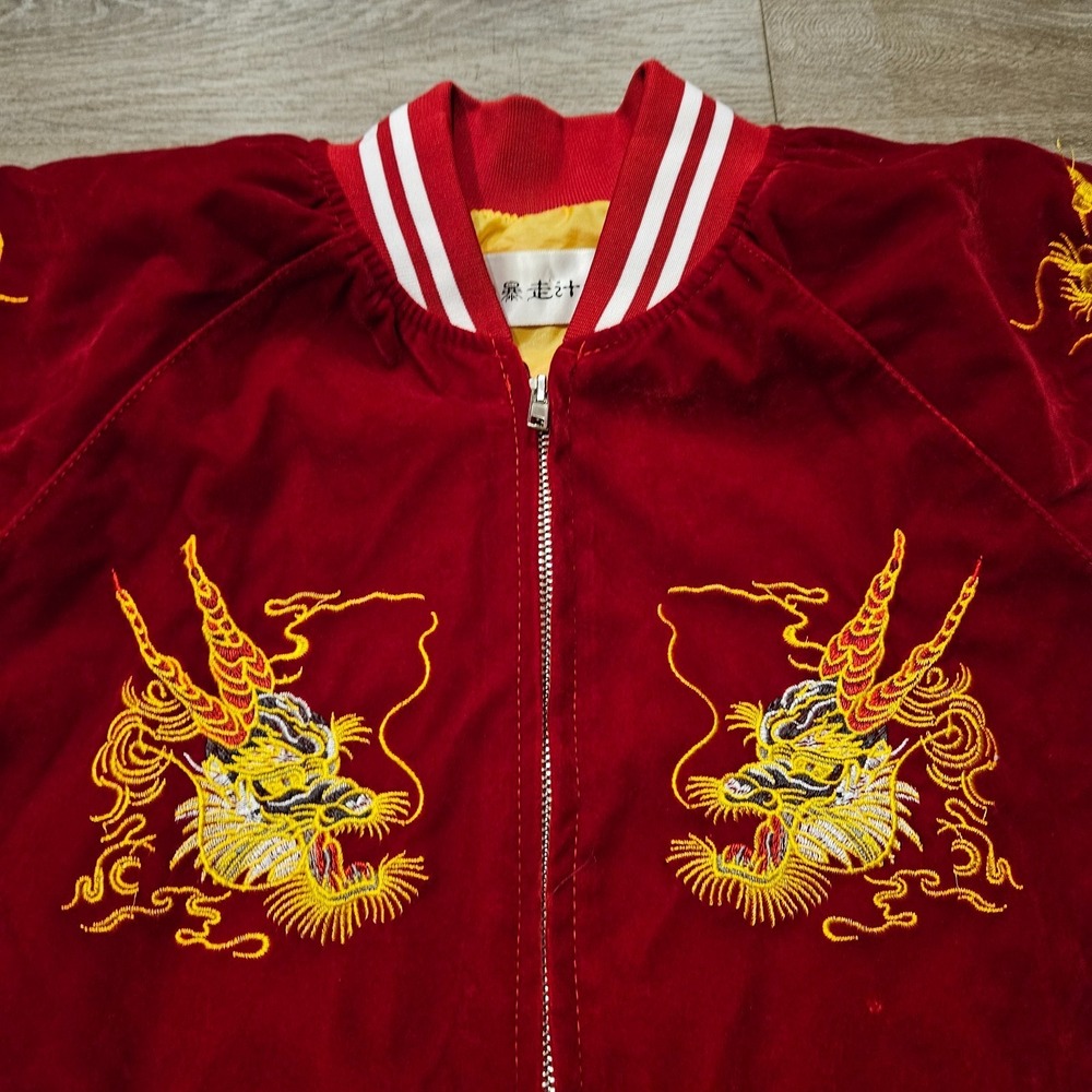 Japanese Sukajan Dragon Embroidered Bomber Jacket Red Men's M Japan Souvenir - Picture 2 of 12